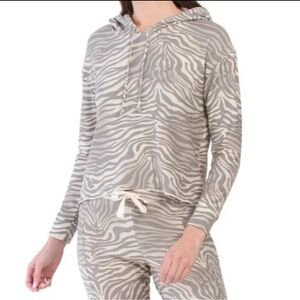 Chaser Zebra Print Hoodie Lounge Casual Animal Print Soft Graphic Tan Gray